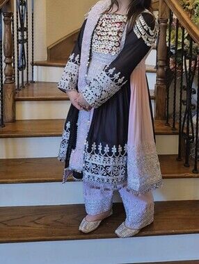 Beautiful Latest AFGHAN panel Pink/black Dress.